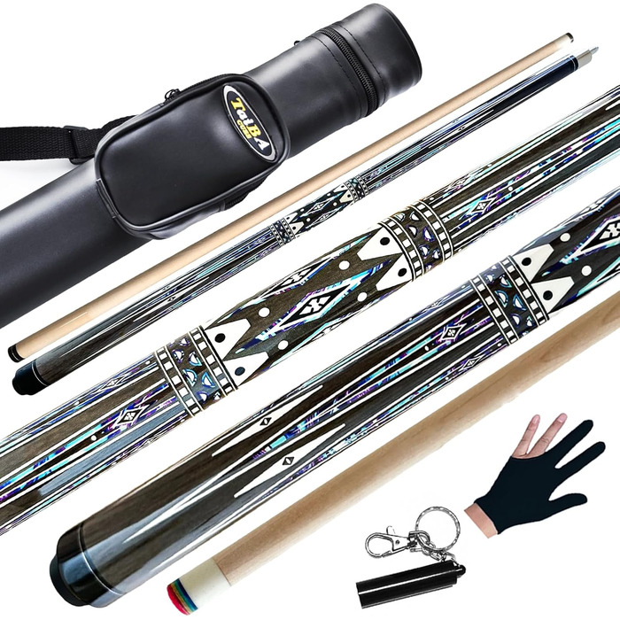 Професійний більярдний кий Tai BA, 19 ounce, 2-секційний, канадський клен, 11,75 мм наконечник, 144,8 см, блакитний, червоний, сірий, зелений