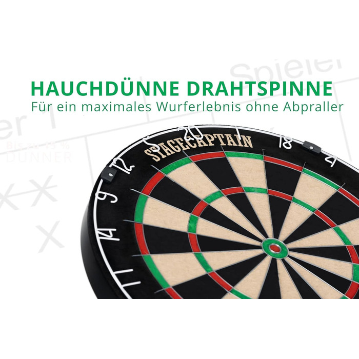 Stagecaptain DBS-1715 Bullseye Pro – професійна дартс-мішень із сизалю з дротами, 6 дротиками та 4 наборами оперень