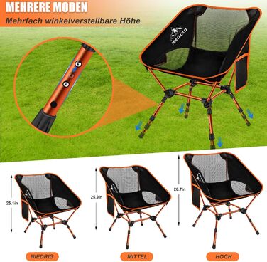 Складний туристичний стілець IEEILULU, 130 кг, для кемпінгу, пікніків, риболовлі, відпочинку на природі та подорожей. Оранжевий колір