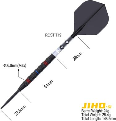CUESOUL JIHO S1-S8 Серія дартс 21/22/23 г, сталева голка, 90% вольфрам, комплект з уніфікованим ROST T19 Flight