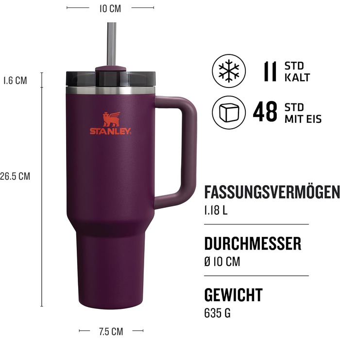 Термочашка Stanley Quencher H2.0 Flowstate з трубочкою 1.2 л, нержавіюча сталь, термокружка, зберігає холод до 48 годин, без BPA, для води та напоїв, підходить для миття в посудомийній машині