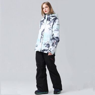 Водонепроникний та вітронепроникний жіночий комплект для катання на лижах (куртка та штани) – теплий зимовий костюм для походів та сноубордингу, оранжево-чорний (L, білий+чорний)