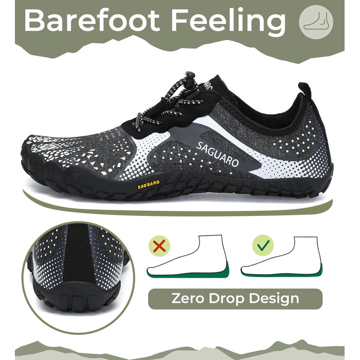 Взуття для тренувань та хайкінгу Barefoot (чоловічі/жіночі), чорне, розмір 45 EU. Дихаючі, широка носкова частина, плоска підошва.