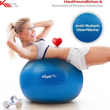 Гімнастичний м'яч KM-Fit 65 см з насосом | Фітнес м'яч для занять, йоги, офісу, тренувань пресу | Без BPA (Блакитний)