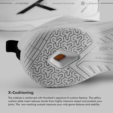 Бадмінтонне взуття HUNDRED Infinity Pro - професійне, не залишає слідів | Чоловіче | Матеріал: поліестер/сітка | Підходить для бадмінтону, тенісу, сквошу, настільного тенісу, баскетболу та падел-тенісу (Білий/Чорний, 44 EU)