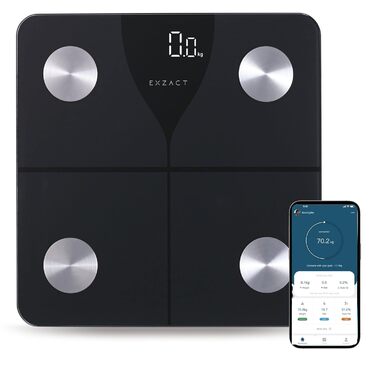 Цифрова вага для тіла та аналізу жиру Exzact з підключенням до App (iOS & Android) - Bluetooth, 180 кг, kg/st/lbs, чорний колір