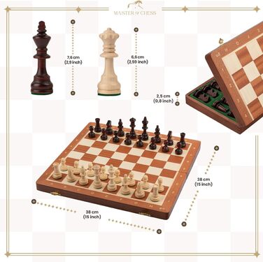 Професійний шаховий набір Master Of Chess №4, інтарсне дерев'яне шахове поле 42 см, високоякісні фігури Staunton для дітей та дорослих