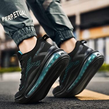 Спортивні кросівки LIN&LE для чоловіків та жінок. Зручні бігові кросівки з повітряною подушкою. Легкі повсякденні кросівки (42 EU, чорний/синій)