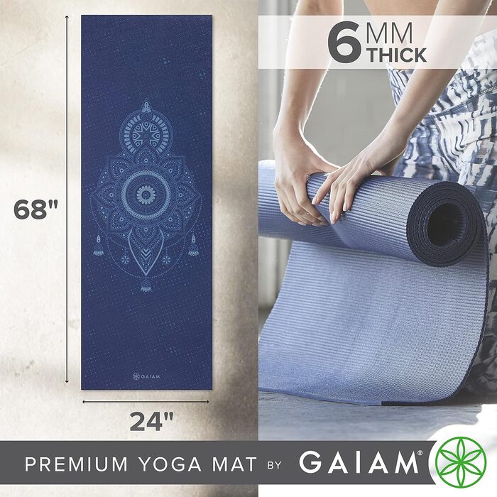 Йога мат Gaiam Premium 6 мм з малюнком, антиковзка, для йоги, пілатесу та фітнесу (172 x 61 x 6 мм)