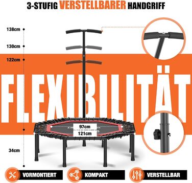 Трамплін для фітнесу DH FitLife, Ø121 см, 150 кг, з регульованими ручками | Для дітей та дорослих