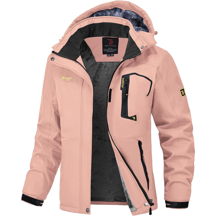Жіноча флісова куртка, зимова куртка, водонепроникна, дихаюча, тепла, вітрозахисна софтшел куртка для активного відпочинку з капюшоном, рожевий колір