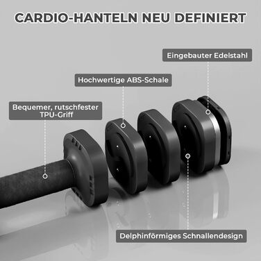 Набір гантелей Dripex регульовані 5 кг x2 або 2.5 кг x2, 6 шматків з регулюванням ваги 0.5 кг/0.25 кг (чорний)