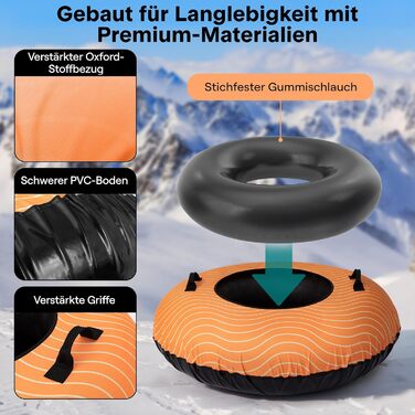 Надувний сніговий санки SereneLife – 122 см, XXL, для дітей та дорослих, з антиковзним дном та тросом