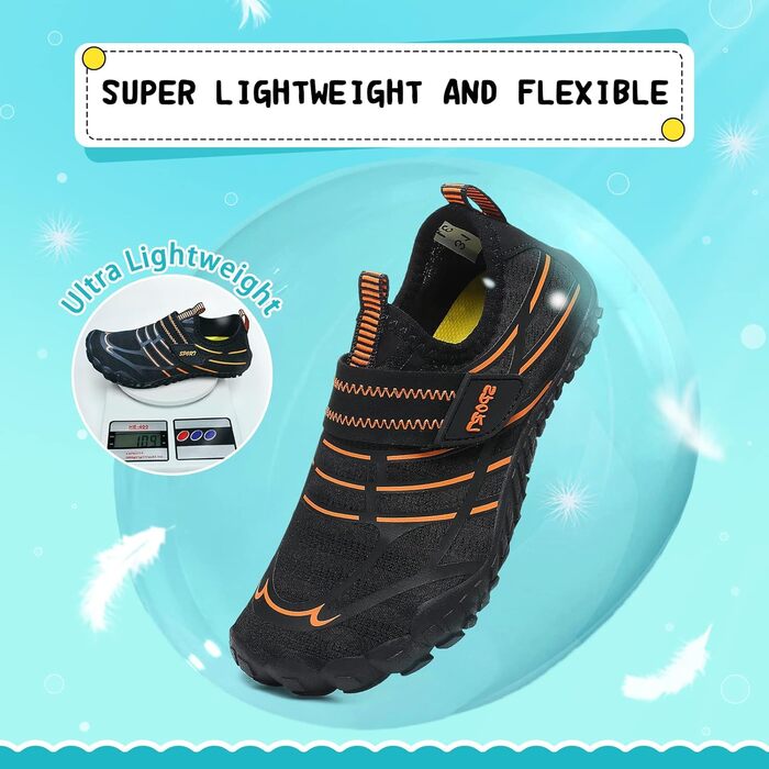 Дитячі шльопанці Hanani для плавання та відпочинку на пляжі: легкі, швидковисихаючі, чорно-помаранчеві (33 EU)