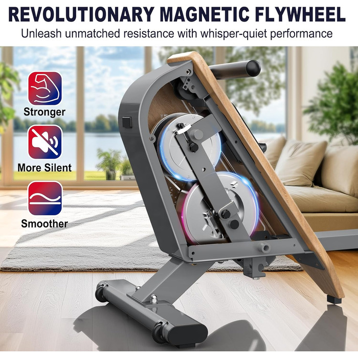 Гребний тренажер для дому OR3 з магнітним опором, Bluetooth монітором, 16 рівнів навантаження, вертикальним зберіганням та 2 роками гарантії