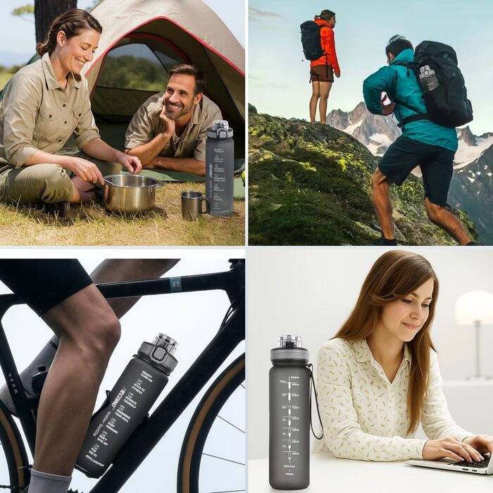 Спортивна пляшка для води 1л з 2-в-1 отвором | Трубочка та пряме пиття | Без BPA, Tritan, витокозахисна | Для спорту, фітнесу, роботи, велоспорту, піших прогулянок, подорожей