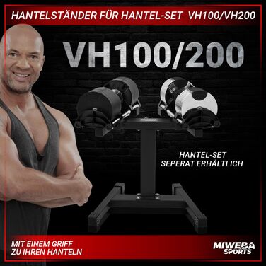 Miweba Sports Професійна розбірна гантель VH200, 2-28 кг, сталева, ергономічна ручка, регульована, комплект гантелей для фітнесу