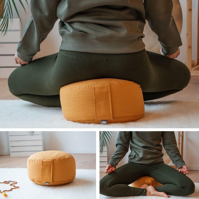 Медитаційна подушка Bodhi Rondo ECO з наповнювачем із біо-спельти, чохол 100% бавовна, висота 20 см, антрацит, з ручкою, для йоги та медитації, знімний та праний чохол