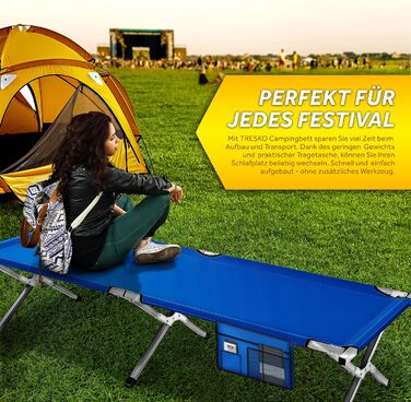 Намет-ліжко TRESKO XXL для кемпінгу, сталевий каркас, 150 кг, 210 x 90 x 42 см, блакитний