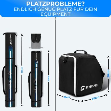 Набір STYNGARD для лиж: сумка для лиж (120-160 см) та сумка для лижних черевиків з відділенням для шолома (40 л), з вентиляційними гратами, модель St. Moritz (чорно-білий)