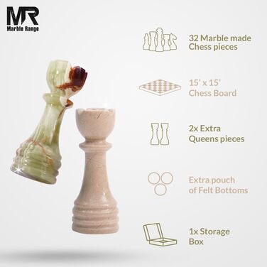 Шаховий набір з мармуру для дорослих, ручної роботи, з дошками Verona & Green Onyx, 32 фігури, 2 додаткові королеви, коробка для зберігання, розкішна подорожня гра, елегантний подарунок для дому