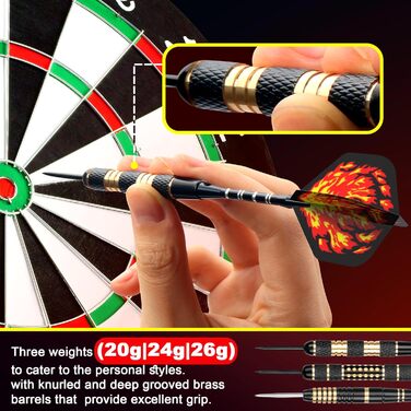 Професійні дротики Alyoen Metallspitze (12 шт) 20/24/26 г з аксесуарами: алюмінієві стебли, пір'я, точилка, захист наконечників, гумові кільця