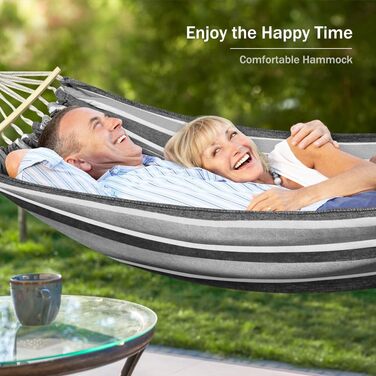 Гамак для відпочинку на відкритому повітрі: кемпінгу, балкону, тераси, саду. З дерев'яною перекладиною та сумкою для перенесення (сірий & білий)