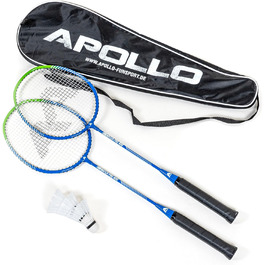 Набір для бадмінтона Apollo Match Pro 400: ракетки для дітей та дорослих, легкі алюмінієві ракетки, комплект з сумкою (синьо-зелений)