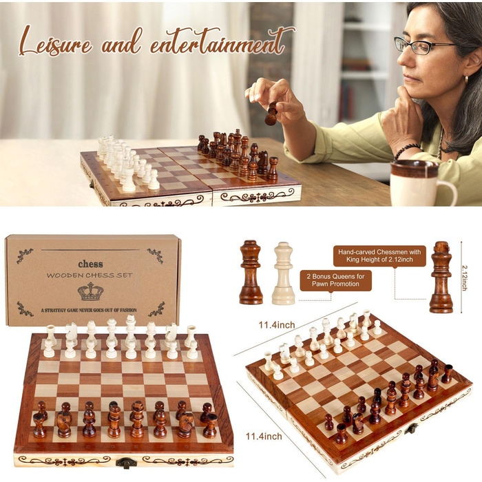 Шаховий набір дерев'яний, складаний, магнітний, великий. Підходить для дітей та дорослих. Для гри в приміщенні, на вулиці та в подорожах.