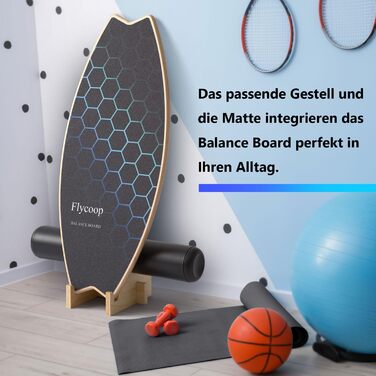Балансборд Flycoop для дорослих з роликом, м'ячем та килимком - балансування та розвиток координації