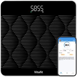 Ваги підлогові Vitafit 300 кг, чорні: цифровий BMI, Bluetooth, скло 8 мм, LED-дисплей