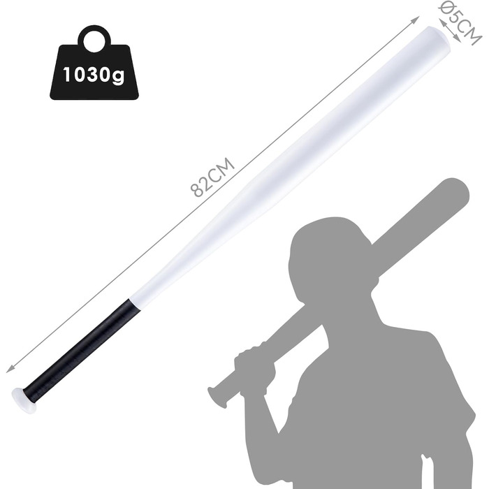 Сталевий бейсбольний бит - 82 см, з неслизькою ручкою для спорту, відпочинку та безпеки, міцний та довговічний для дорослих та підлітків (легована сталь 1030 г, білий)