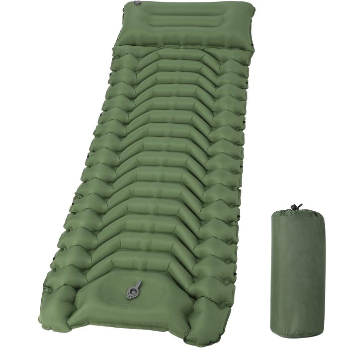 Килимок для кемпінгу Hausprofi Isomatte: ультралегкий надувний килимок з насосом та подушкою, для туризму, пляжу, відпочинку на природі, армійного кольору