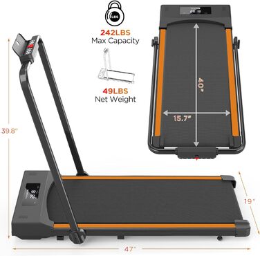 Біговий доріжка для дому Walking Pad, стіл для бігу, 1-10 км/год, LCD-дисплей, пульт керування, помаранчевий