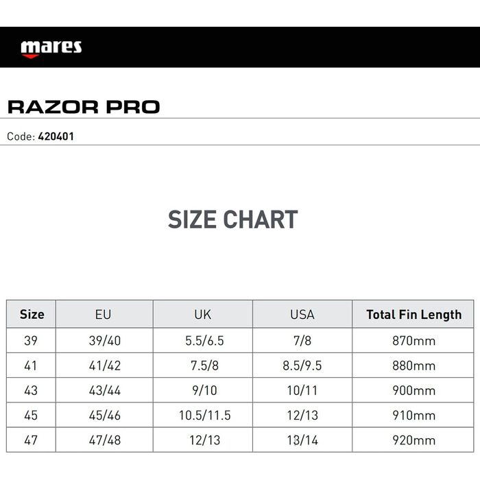 Ласти Mares Razor Pro 43 чорні – професійні для підводного плавання