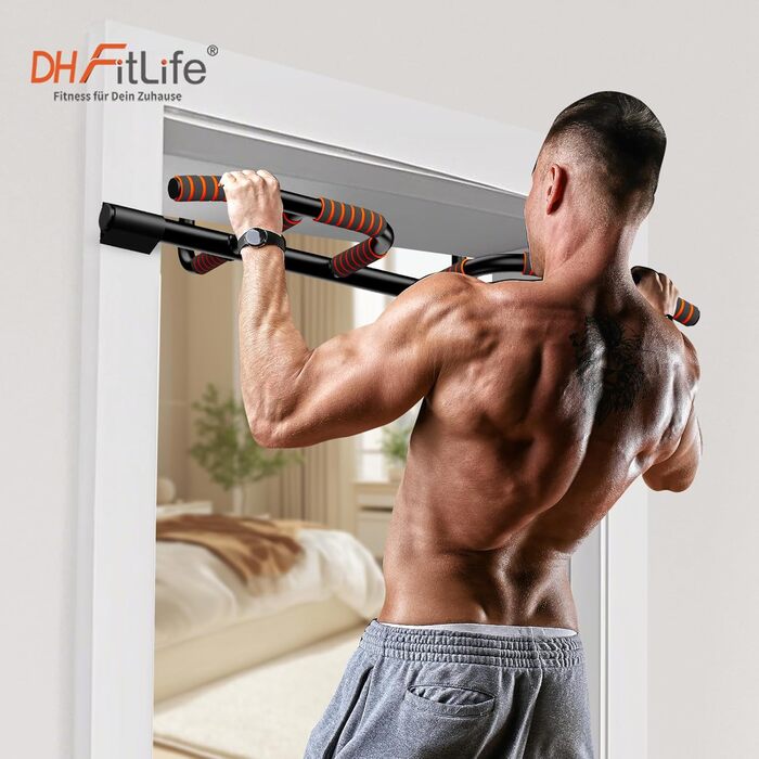 Кімнатна турнік DH FitLife для дверей без свердління, з мультигрифом | Турнік для підтягувань на двері | Reckstange Turnstange