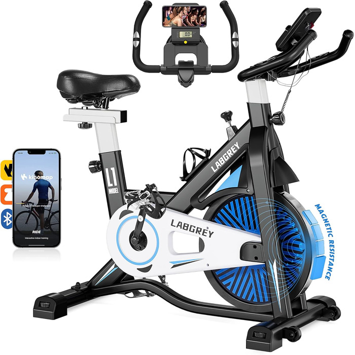 Велотренажер для дому: фітнес-велосипед з пульсометром, LCD-дисплеєм та підставкою для iPad, регульоване сидіння та опір, чорний