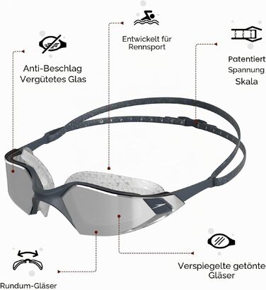 Плавальні окуляри Speedo Aquapulse Pro унісекс, протизапотівальні, водонепроникні, колір Oxid Grey/Silver/Chrome, універсальний розмір