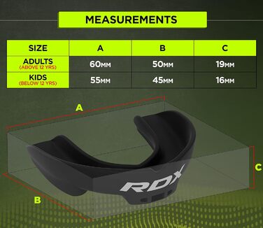 Капа для захисту зубів RDX для бойових видів спорту, MMA, кікбоксингу, хокею, футболу, м'яку рукавичку, регбі. Зручна коробка для зберігання. Для дорослих (від 12 років). Чорний колір.