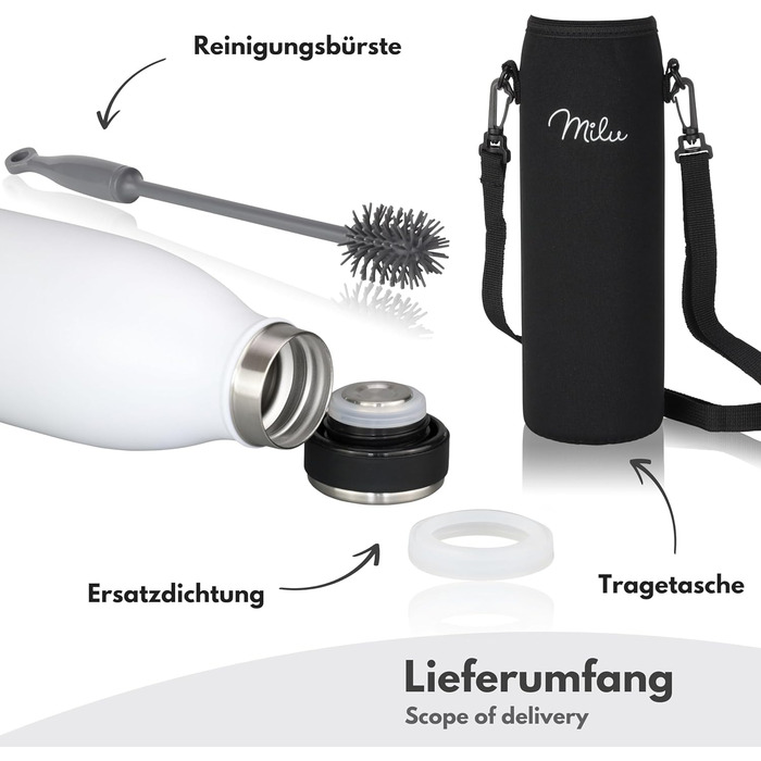 Термос Milu з нержавіючої сталі, 1 л, ізольована, для газованих напоїв, білий