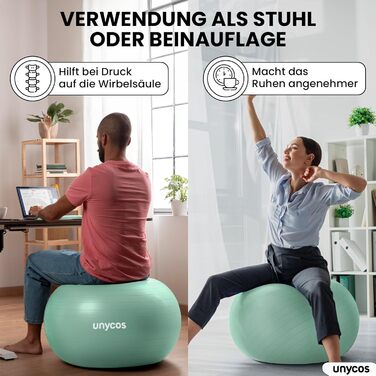 Фітбол Unycos 55/65/75 см для фітнесу, йоги, пілатесу та балансу | З насосом, BPA-Free, антивибуховий | Зелений #10