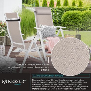 Крісло садове KESSER® з високою спинкою, з підлокітниками, алюмінієве, розкладне, з подушкою та чохлом. Регулювання спинки 7 положень, дихаюча тканина, стійке до погодних умов. 1 шт. (Taupe)