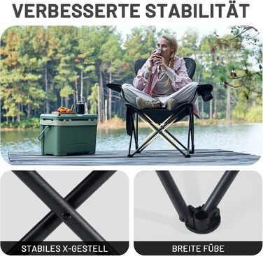 Складний крісло-шезлонг для кемпінгу Timber Ridge - 180 кг, 3 положення, широке сидіння 62 см, з підстаканником