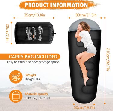 Сплячий мішок ACTIVE FOREVER Mumienschlafsack для туризму, кемпінгу та подорожей: літо, весна, осінь