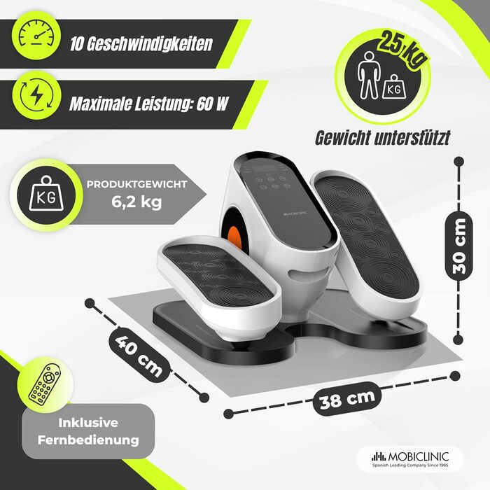 Еліптичний тренажер Mobiclinic Mini Elektro: LED-дисплей, 10 рівнів, пульт, для дому та офісу