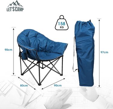 Розкладне крісло-мішок для кемпінгу LET'S CAMP Moonchair з сумкою-холодильником, тканина Оксфорд, темно-синій