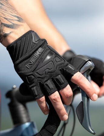 Рукавички INBIKE напівпальцеві гнучкі для велоспорту, мотокросу, фітнесу, тренувань, альпінізму з захистом пальців TPR та SCR, чорний, розмір M