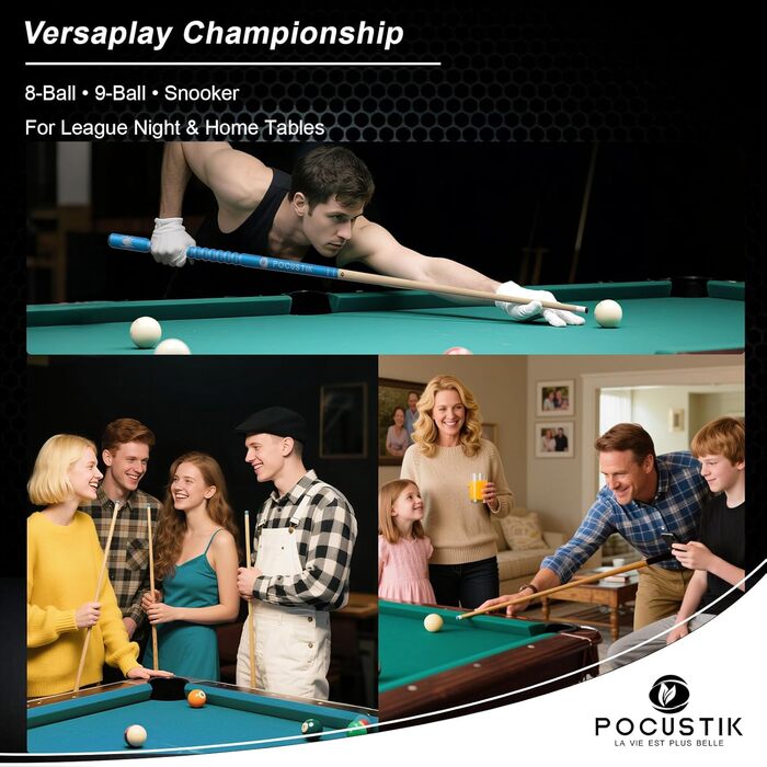 Більярдний кий Billardqueue, 147.3 см, 2-секційний з канадського клена з ергономічною ручкою та наконечником 13 мм. Професійний кий для більярдного столу в 6 кольорах та 4 вагах (510 - 595 г). Підходить для домашньої більярдного столу, 21oz синій.