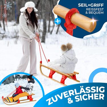 Дерев'яний санчата KESSER® Premium з буку, складні, з тяговим тросом та металевими чіпами, без спинки, червоні