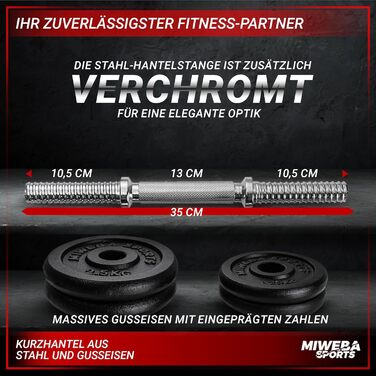 Набір гантелей Miweba Sports MKH110 10/20 кг, чавунні, 30 мм, для жінок і чоловіків